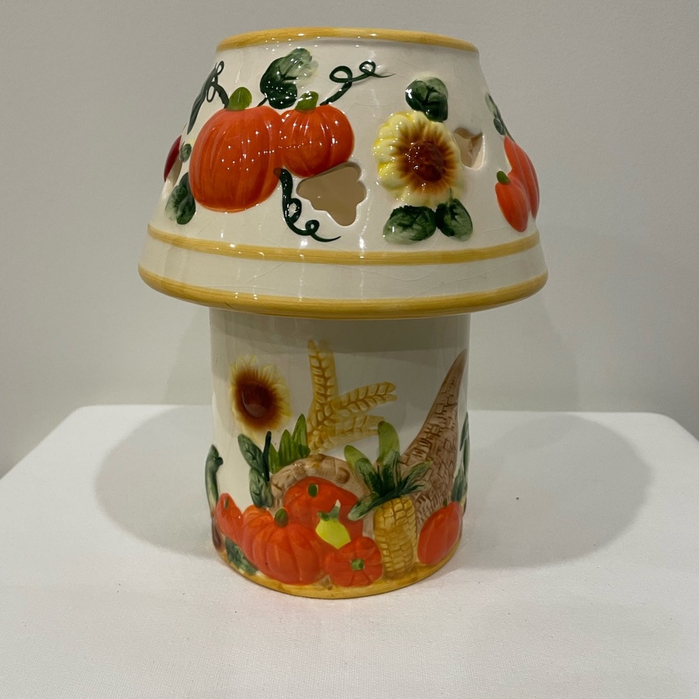 Vintage Ceramic Pumpkin & Sunflower Fall Candle Lamp Cover | Harvest Decor 2-PC
